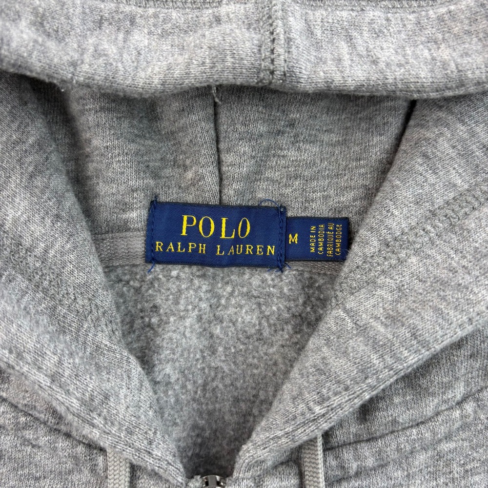 Polo Ralph Lauren Hoodie Women's M Grey Cotton Full Zip Fleece Pony Cropped - Picture 3 of 5